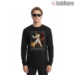Elvis Presley White Jumpsuit Vintage Stage Shirt on black long sleeve shirt for men graphic tee