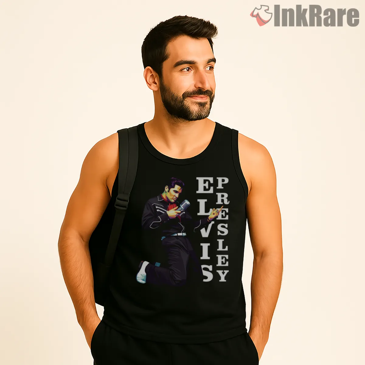 Elvis Presley Wpap Neon Stage Shirt on black tank top for men graphic tee
