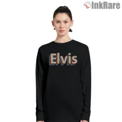 Elvis Vintage Retro Lettering Logo Shirt on black long sleeve shirt for women graphic tee
