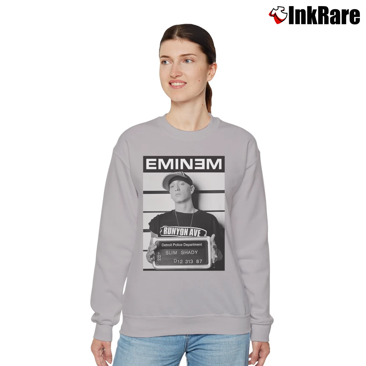 Women’s Eminem Detroit Police Mugshot Graphic Relaxed Sweatshirt in sport grey | Soft, Laid-Back Vibe