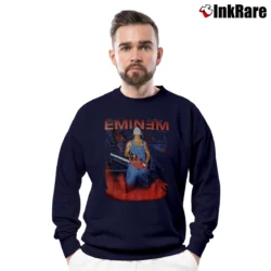 Men’s Eminem European Tour 90s Rap Promo Crewneck Sweatshirt in navy | Cozy Fabric, Clean Style