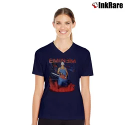 Women’s Eminem European Tour 90s Rap Promo V-Neck Tee in navy | Chic Neckline, Soft Texture