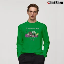 Men’s Empower In October We Wear Pink Snoopy Breast Cancer Long-Sleeve Shirt in irish green | Sleek, Lightweight, Year-Round Wear