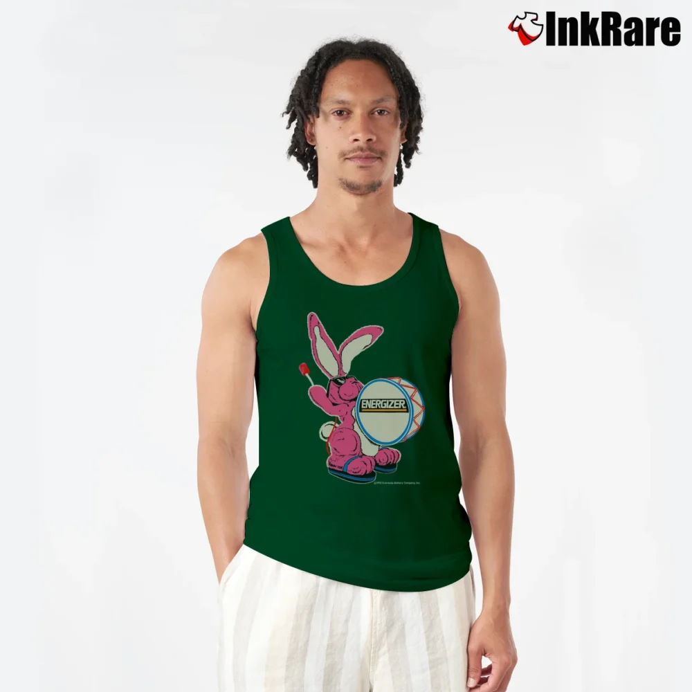 Men’s Energizer Bunny 90s Mascot Neon Batteries Graphic Tank Top in forest green | Breathable, Active-Friendly Design