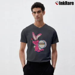 Men’s Energizer Bunny 90s Mascot Neon Batteries Graphic V-Neck Tee in charcoal | Sharp, Breathable, Everyday Staple