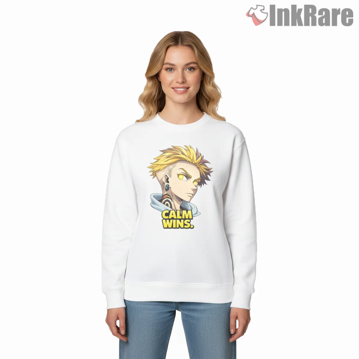 Enjin Calm Wins Minimal Portrait Typography Anime Shirt on graphic shirt for women graphic tee