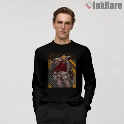 Enjin Hero Pose Yellow Black Street Anime Shirt on black long sleeve shirt for men graphic tee