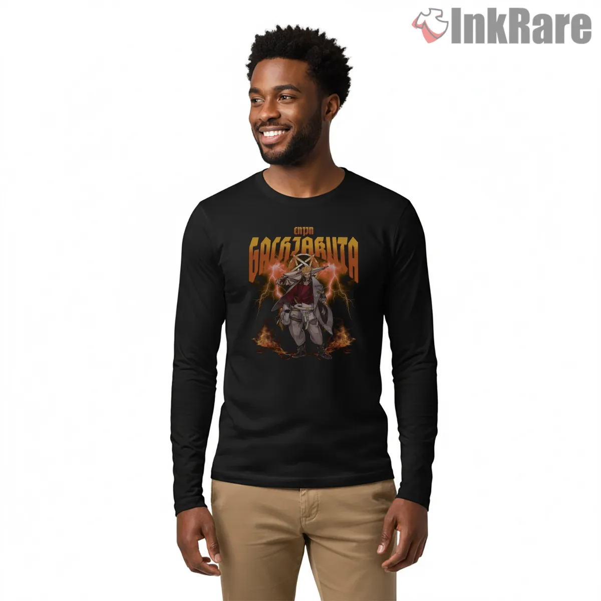 Enjin Lightning Aura Power Stance Gachiakuta Shirt on black long sleeve shirt for men graphic tee