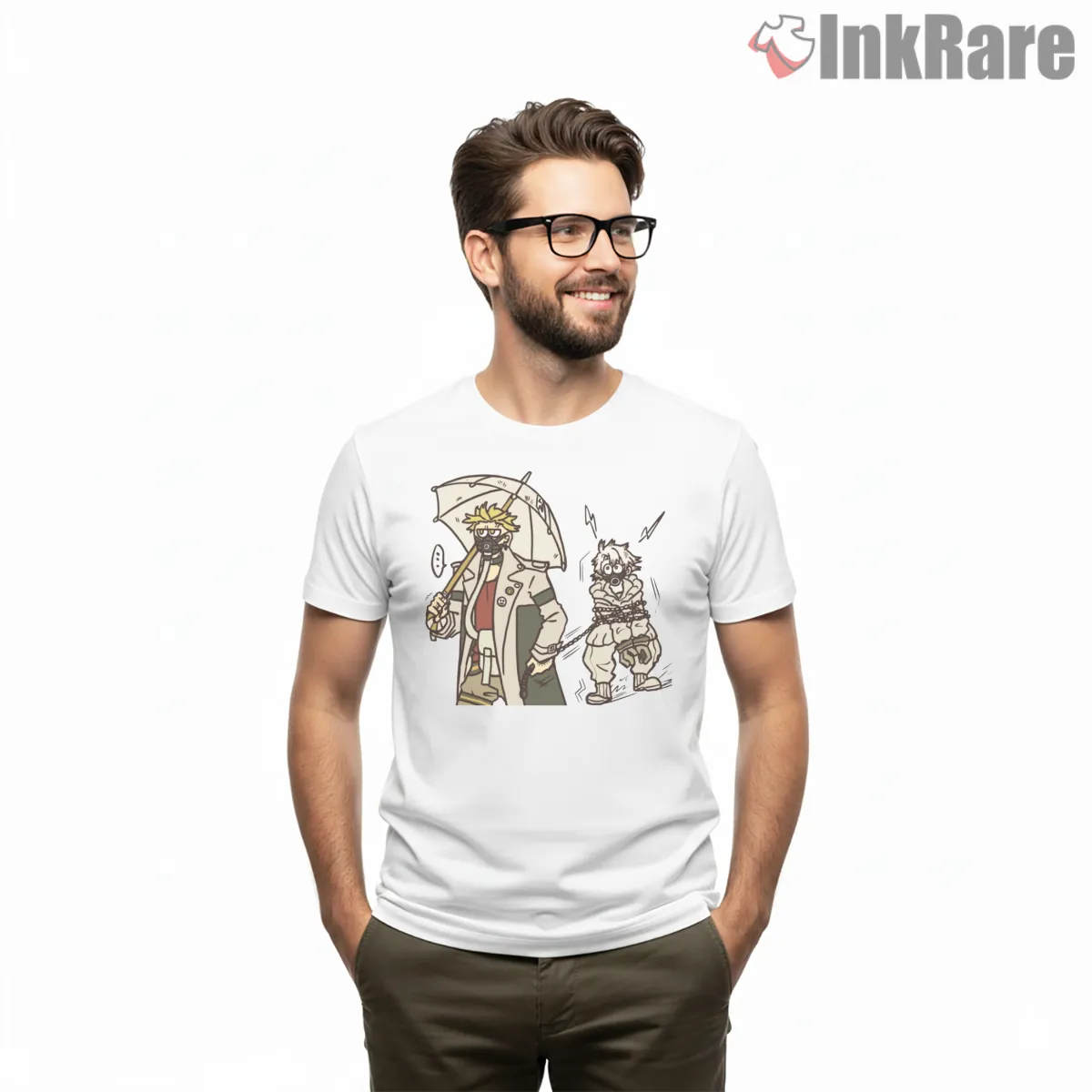 Enjin Minimal Duo Sketch Style Gachiakuta Shirt on white short sleeve shirt for men graphic tee