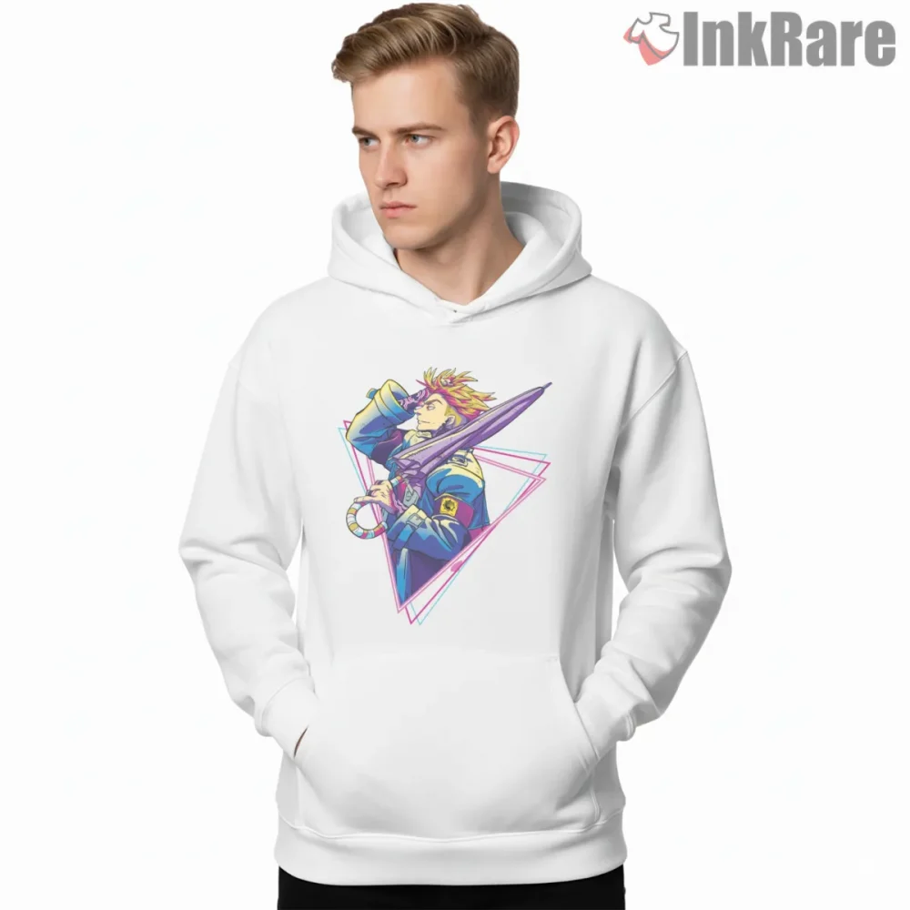 Enjin Sword Hero Neon Frame Dynamic Anime Shirt on white hoodie for men graphic tee