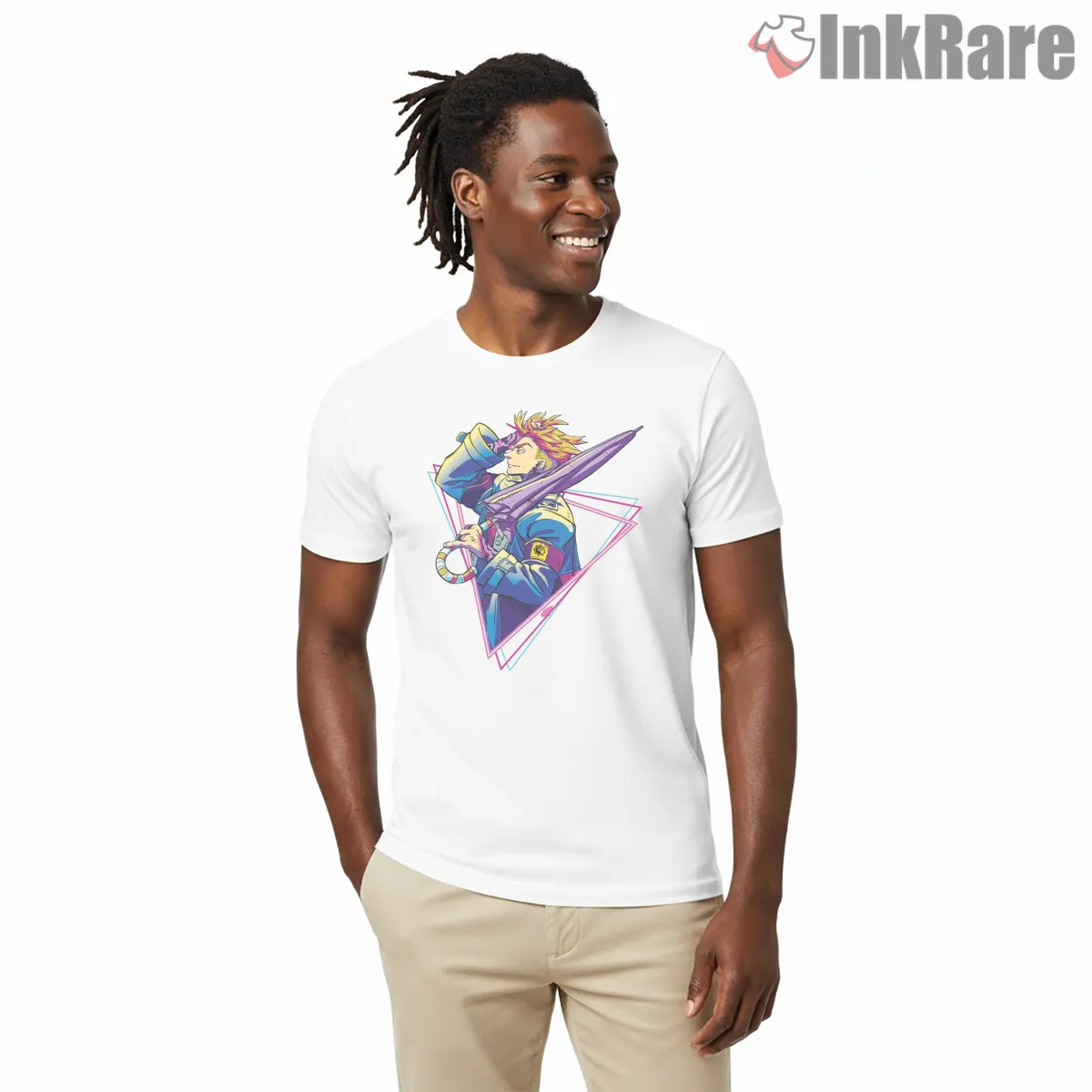 Enjin Sword Hero Neon Frame Dynamic Anime Shirt on white short sleeve shirt for men graphic tee