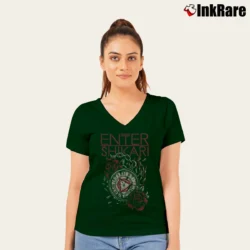Women’s Enter Shikari Watch Dubcore Band V-Neck Tee in forest green | Chic Neckline, Soft Texture