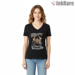Entrenando Como Un Saiyajin Training Gym Shirt on black v-neck shirt for women graphic tee