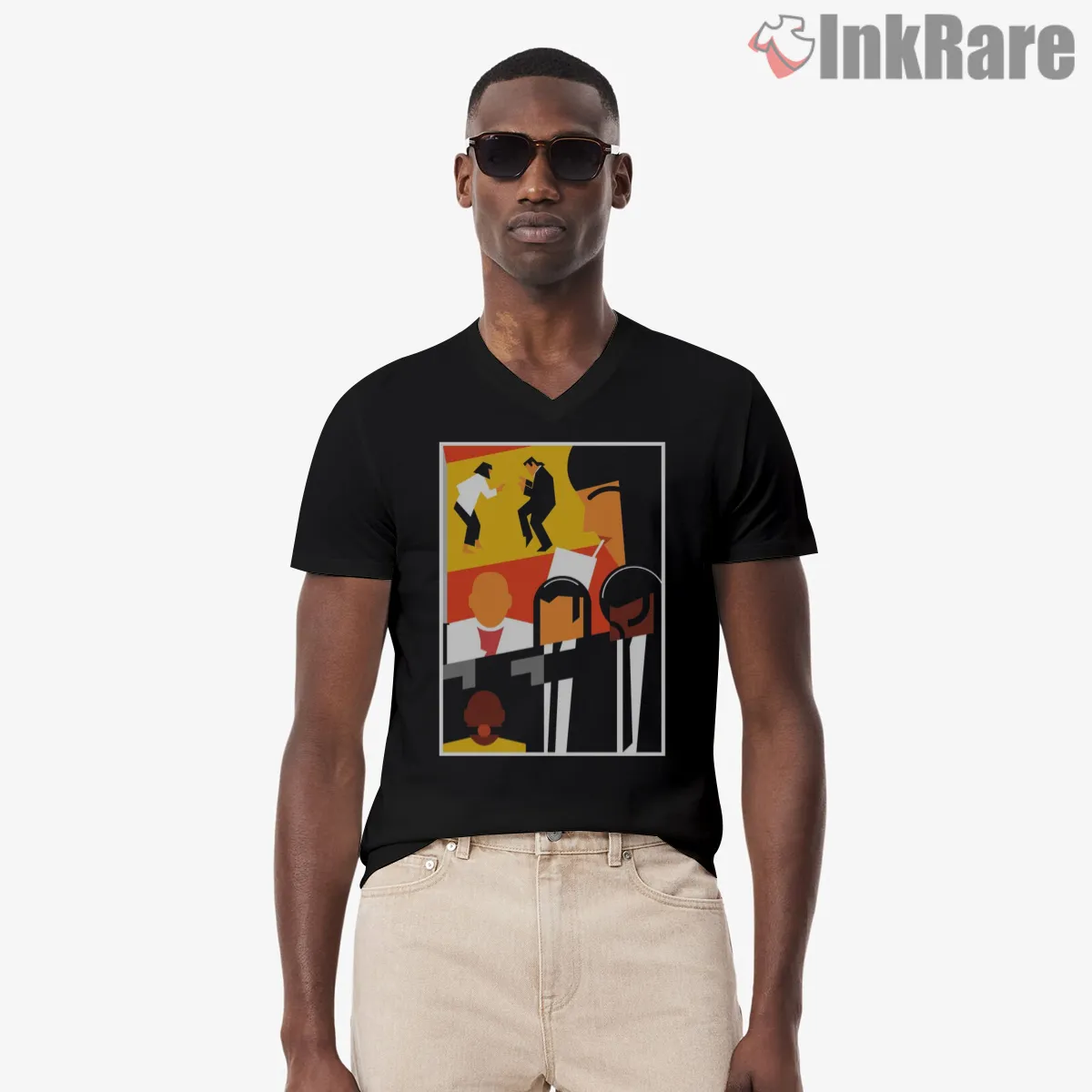 Epic Pulp Minimalist Ensemble Art V Neck Black Epic Pulp Minimalist Ensemble Art Shirt on black v-neck shirt for men graphic tee