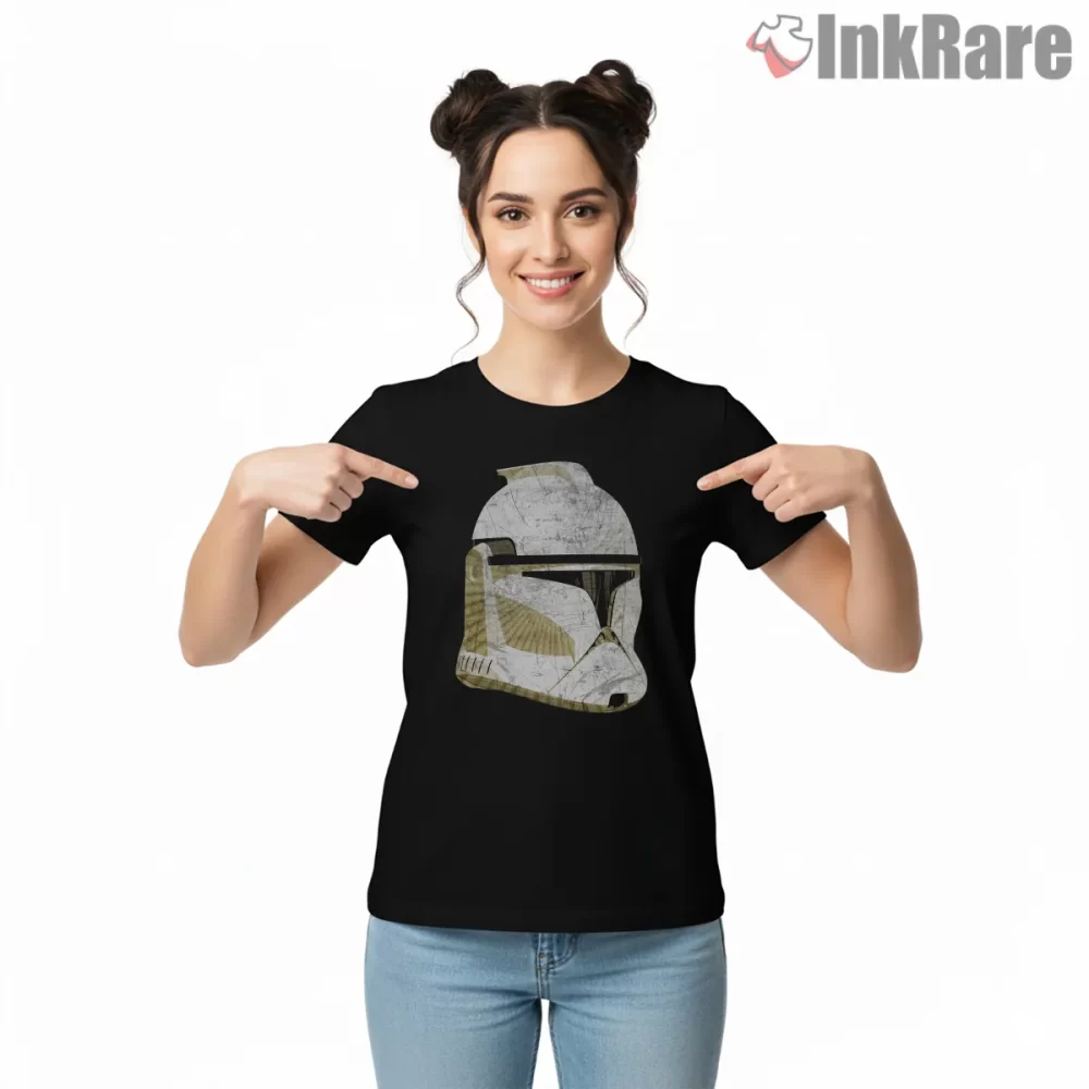 Episode Ii Clone Trooper Weathered Helmet Shirt on black short sleeve shirt for women graphic tee