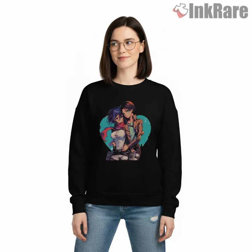Eren And Mikasa Tender Embrace Shirt on graphic shirt for women graphic tee