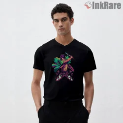 Eren Jaeger Neon Cloak Strike Shirt on black v-neck shirt for men graphic tee