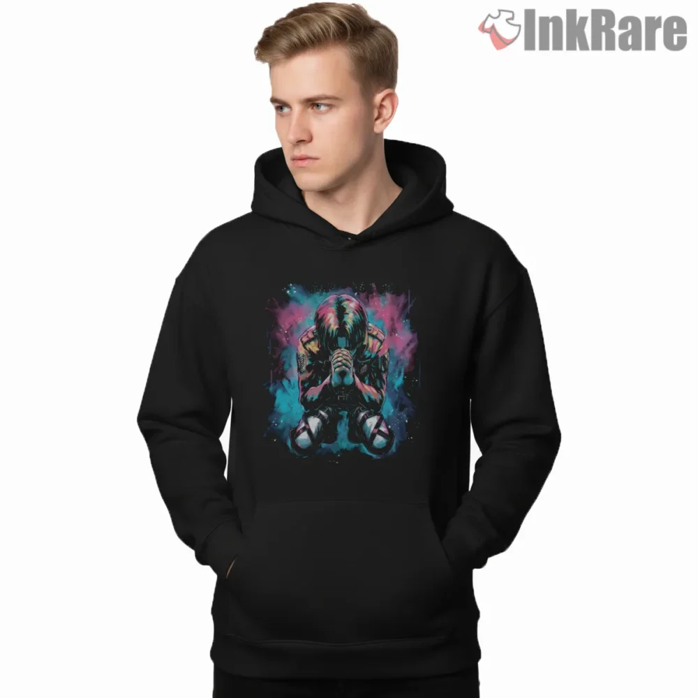 Eren Jaeger Prayer Aura Shirt on black hoodie for men graphic tee