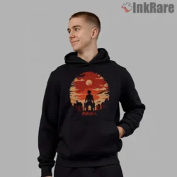 Eren Yeager Burning City Revenge Shirt on black hoodie for men graphic tee