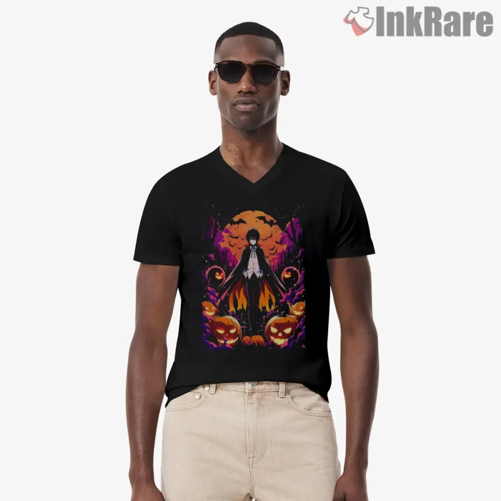 Eren Yeager Final Season Halloween Night Shirt on black v-neck shirt for men graphic tee