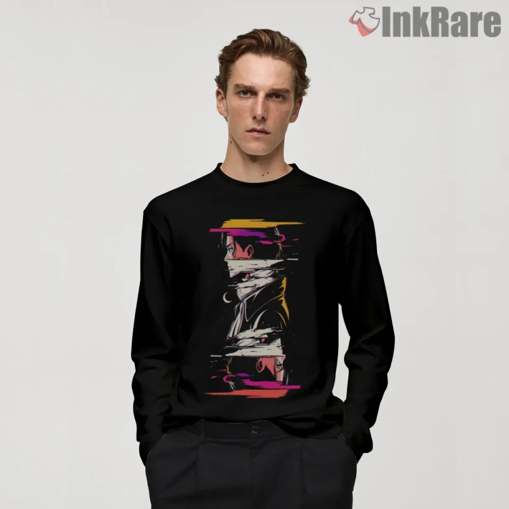 Eren Yeager Final Season Wrap Silhouette Shirt on black long sleeve shirt for men graphic tee