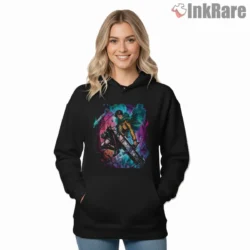 Eren Yeager Neon Battle Pose Shirt on black hoodie for women graphic tee