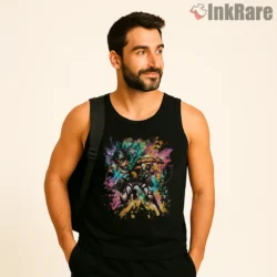 Eren Yeager Neon Burst Attack Shirt on black tank top for men graphic tee