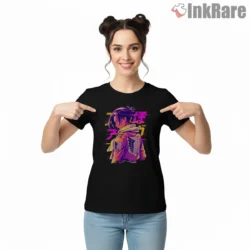 Eren Yeager Neon Skyline Final Season Scout Jacket Shirt on black short sleeve shirt for women graphic tee