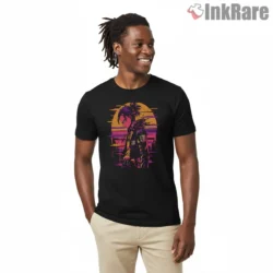 Eren Yeager Neon Sunset Rebel Shirt on black short sleeve shirt for men graphic tee