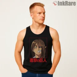 Eren Yeager Reluctant Hero Portrait Shirt on black tank top for men graphic tee
