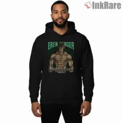 Eren Yeager Rise Of The Attack Titan Shirt on black hoodie for men graphic tee