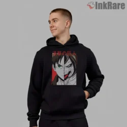 Eren Yeager Split Titan Face Shirt on black hoodie for men graphic tee