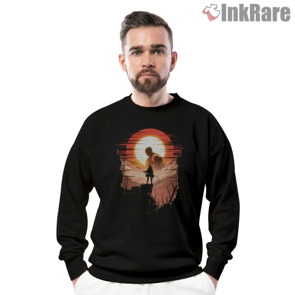 Eren Yeager Sunset Titan Confrontation Shirt on graphic shirt for men graphic tee