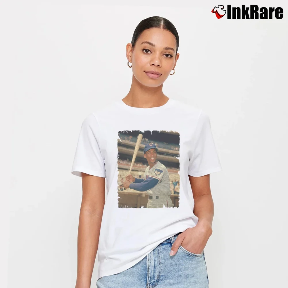 Women’s ernie banks chicago cubs for MLB Legends Fans Signature T-Shirt in white | Soft, Flattering Fit