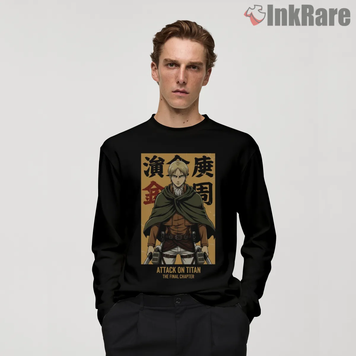 Erwin Smith Final Chapter Poster Long Sleeve Black Erwin Smith Final Chapter Poster Shirt on black long sleeve shirt for men graphic tee