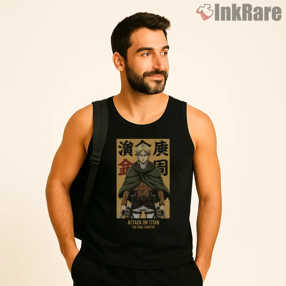 Erwin Smith Final Chapter Poster Shirt on black tank top for men graphic tee