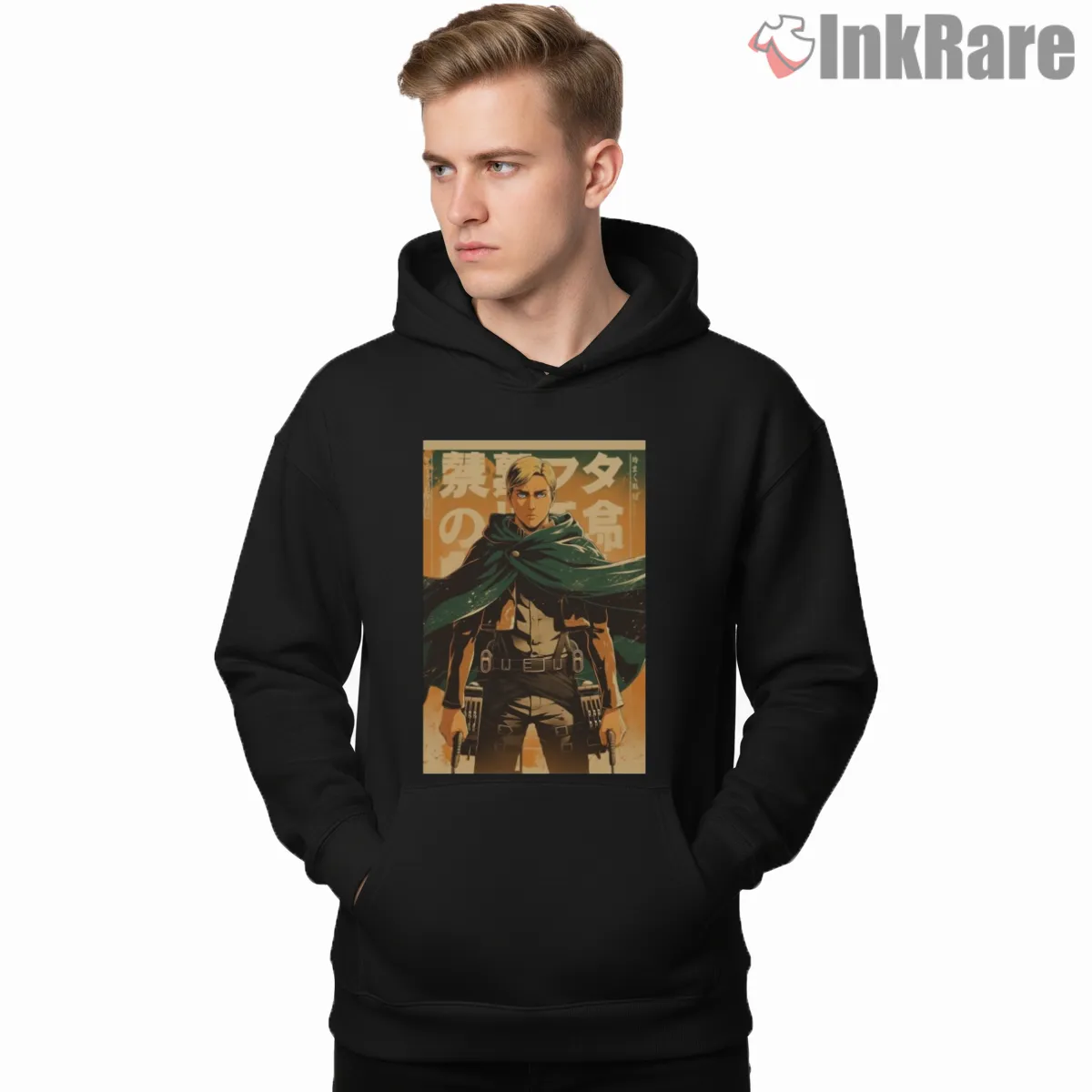 Erwin Smith Green Cloak Movie Poster Shirt on black hoodie for men graphic tee