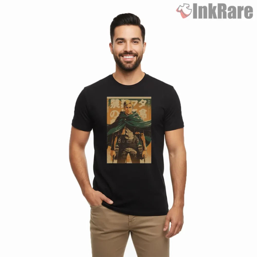 Erwin Smith Green Cloak Movie Poster Shirt on black short sleeve shirt for men graphic tee