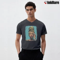 Men’s Erykah Badu Music Icon V-Neck Tee in charcoal | Sharp, Breathable, Everyday Staple