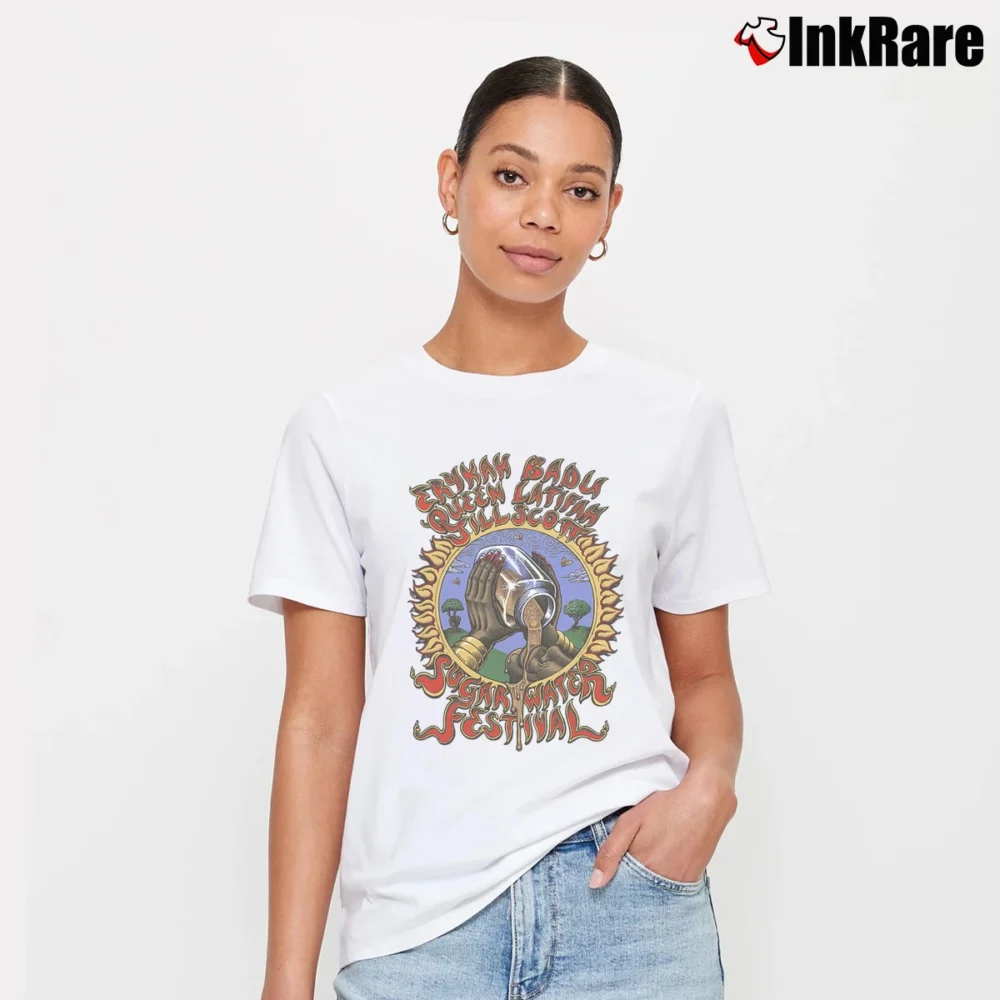 Women’s Erykah Badu Reine Latifah Jill Scott Concert Signature T-Shirt in white | Soft, Flattering Fit