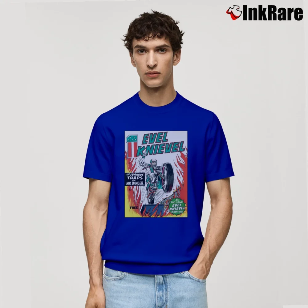 Men’s Evel Knievel Comic Classic T-Shirt in royal blue | Soft, Breathable Everyday Wear