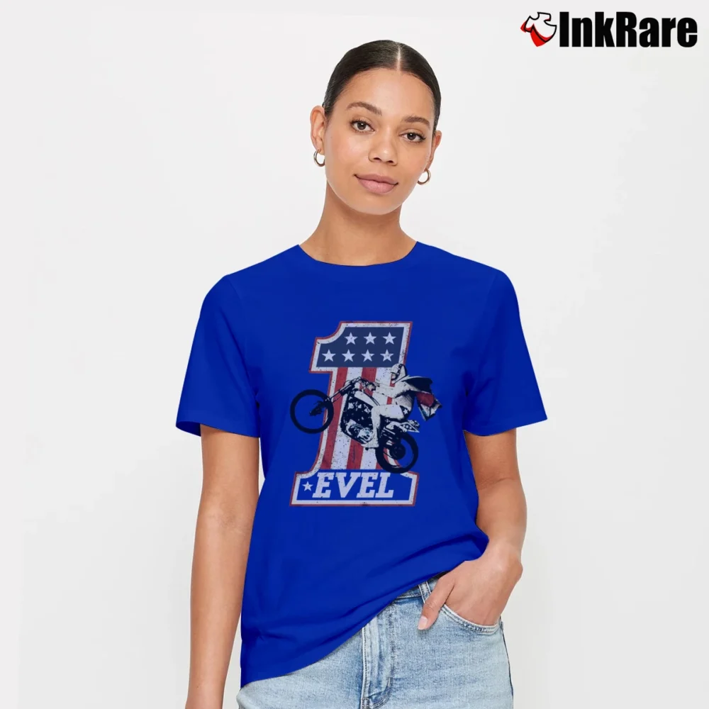 Women’s Evel Knievel Daredevil Retro Iconic Signature T-Shirt in royal blue | Soft, Flattering Fit