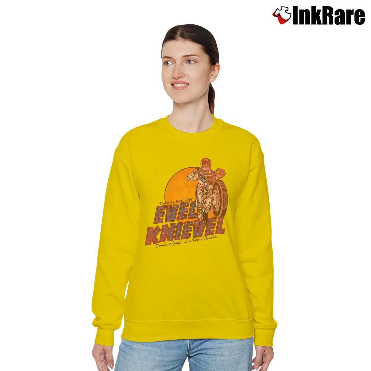Women’s Evel Knievel Fountain Jump Vegas Relaxed Sweatshirt in yellow | Soft, Laid-Back Vibe