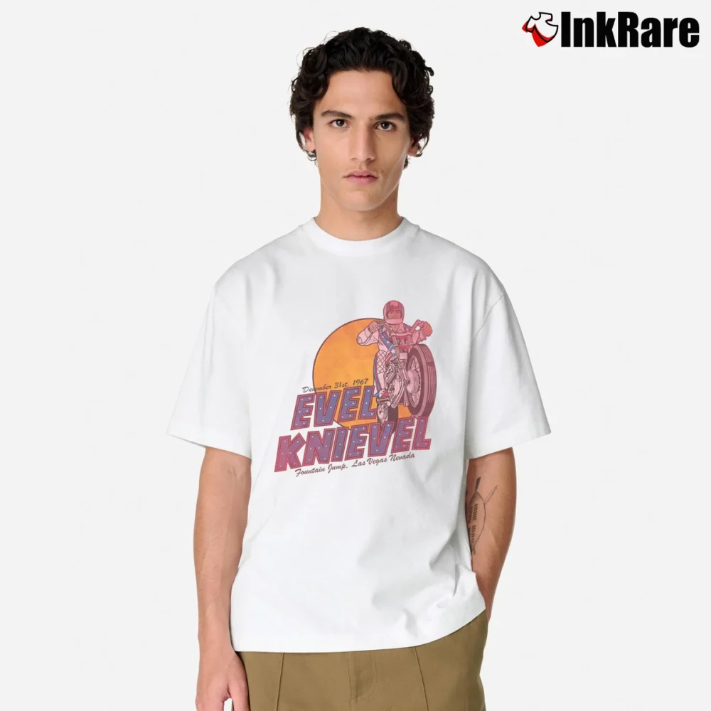 Men’s Evel Knievel Fountain Jump Vegas Classic T-Shirt in white | Soft, Breathable Everyday Wear