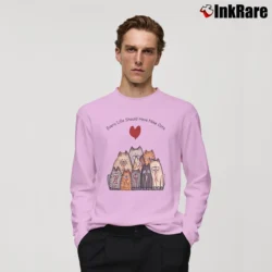 Men’s Every Life Should Have Nine Cats Long-Sleeve Shirt in light pink | Sleek, Lightweight, Year-Round Wear