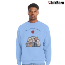 Men’s Every Life Should Have Nine Cats Crewneck Sweatshirt in light blue | Cozy Fabric, Clean Style
