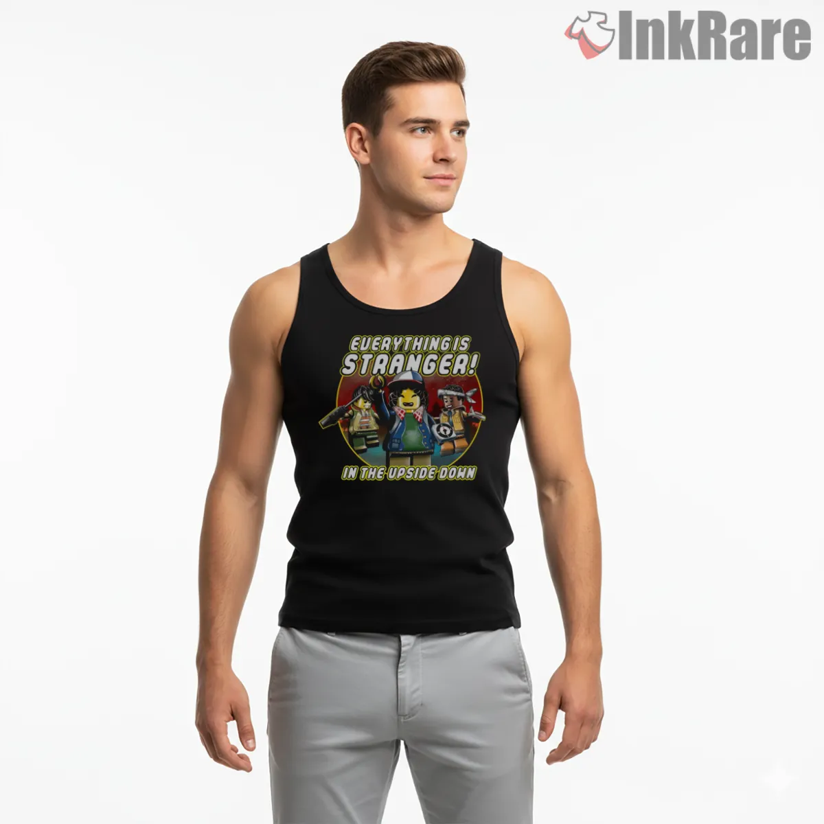 Everything Is Stranger Upside Down Adventure Tank Top Black Everything Is Stranger Upside Down Adventure Shirt on black tank top for men graphic tee