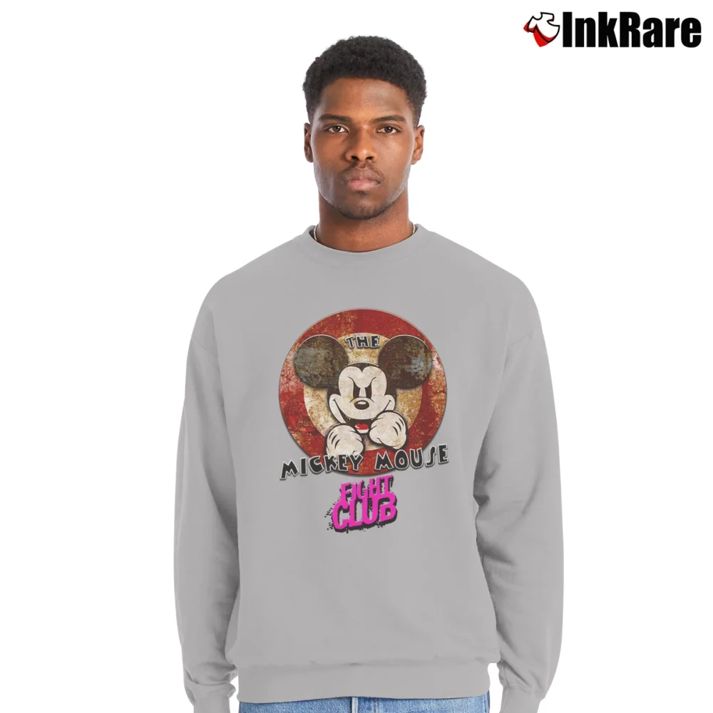 Men’s Evil Mickey Mouse Fight Club Tyler Durden Crewneck Sweatshirt in sport grey | Cozy Fabric, Clean Style