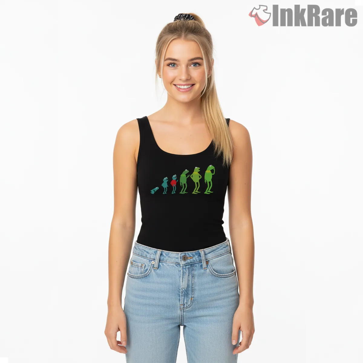 Evolution Of Kermit Funny Cartoon Progression Tank Top Black Evolution Of Kermit Funny Cartoon Progression Shirt on black tank top for women graphic tee