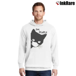 Men’s Ew People Black Cat Mask Quarantine Pullover Hoodie in white | Cozy, Durable, Modern Fit